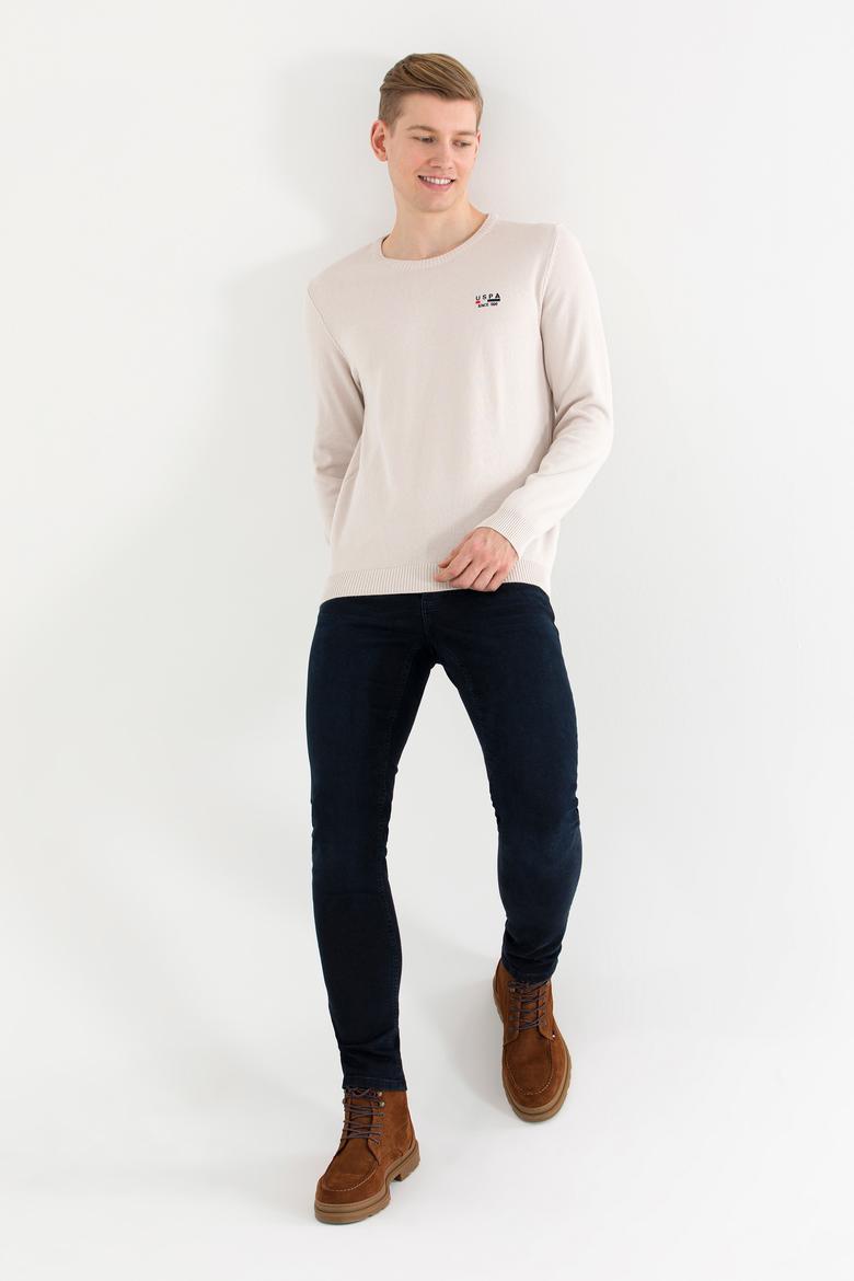 Erkek Krem Melanj Bisiklet Yaka Triko Kazak - 50268806017