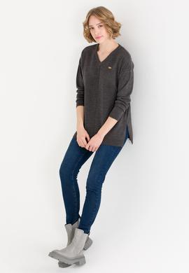 Kadın Antrasit Melanj V Yaka Kazak - 50260479011