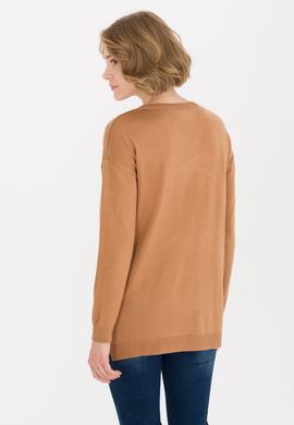 Kadın Camel V Yaka Triko Kazak - 50260479019