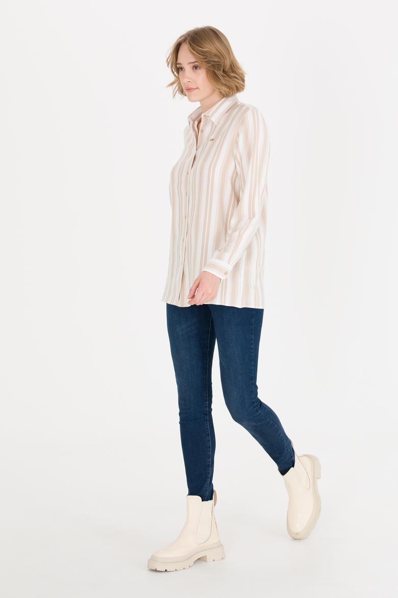 Kadın Bej Uzun Kollu Gömlek - 50262294012