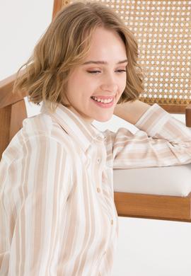 Kadın Bej Uzun Kollu Gömlek - 50262294012