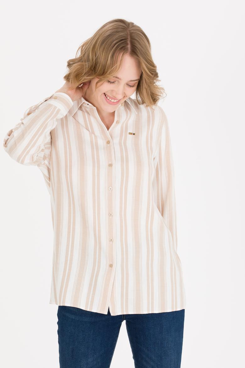 Kadın Bej Uzun Kollu Gömlek - 50262294012