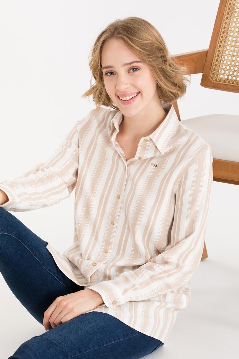 Kadın Bej Uzun Kollu Gömlek