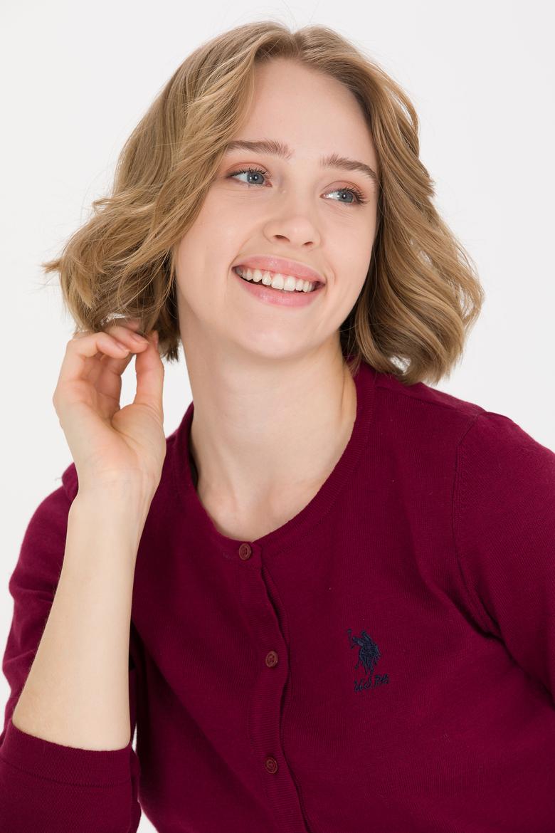 Kadın Bordo Basic Triko Hırka - 50257801025