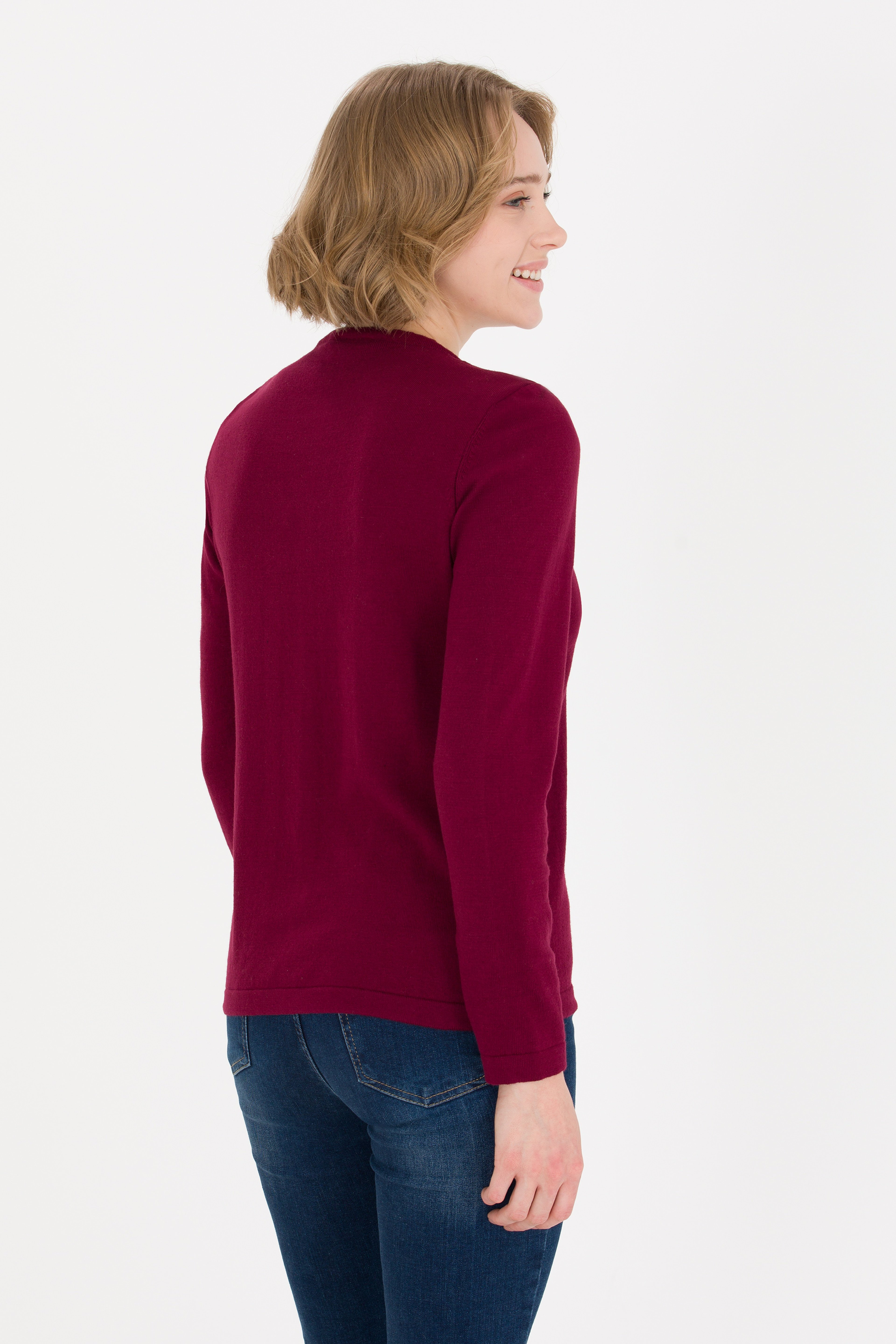 Kadın Bordo Basic Triko Hırka - Image 5