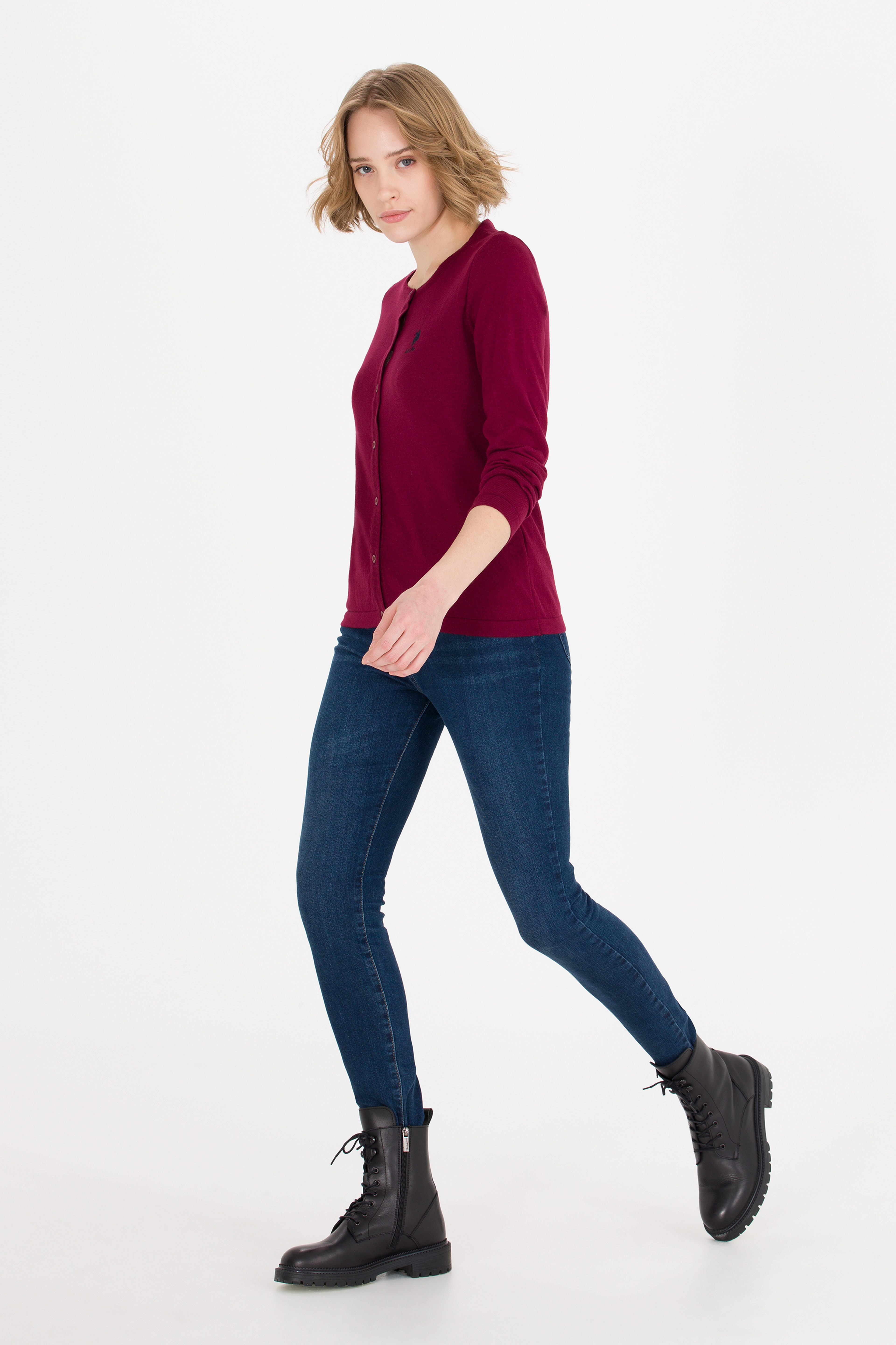 Kadın Bordo Basic Triko Hırka - Image 4