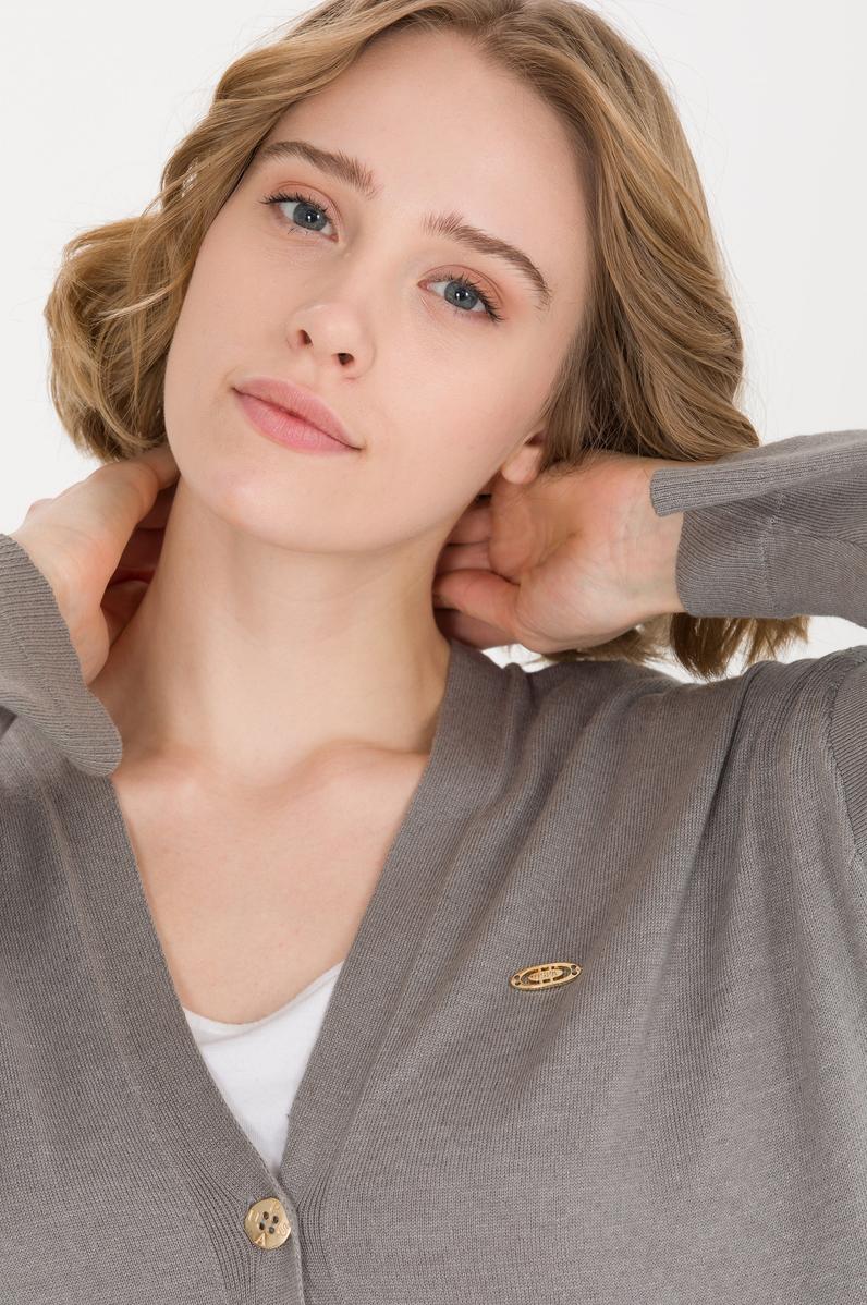 Kadın Gri Melanj Basic Triko Hırka