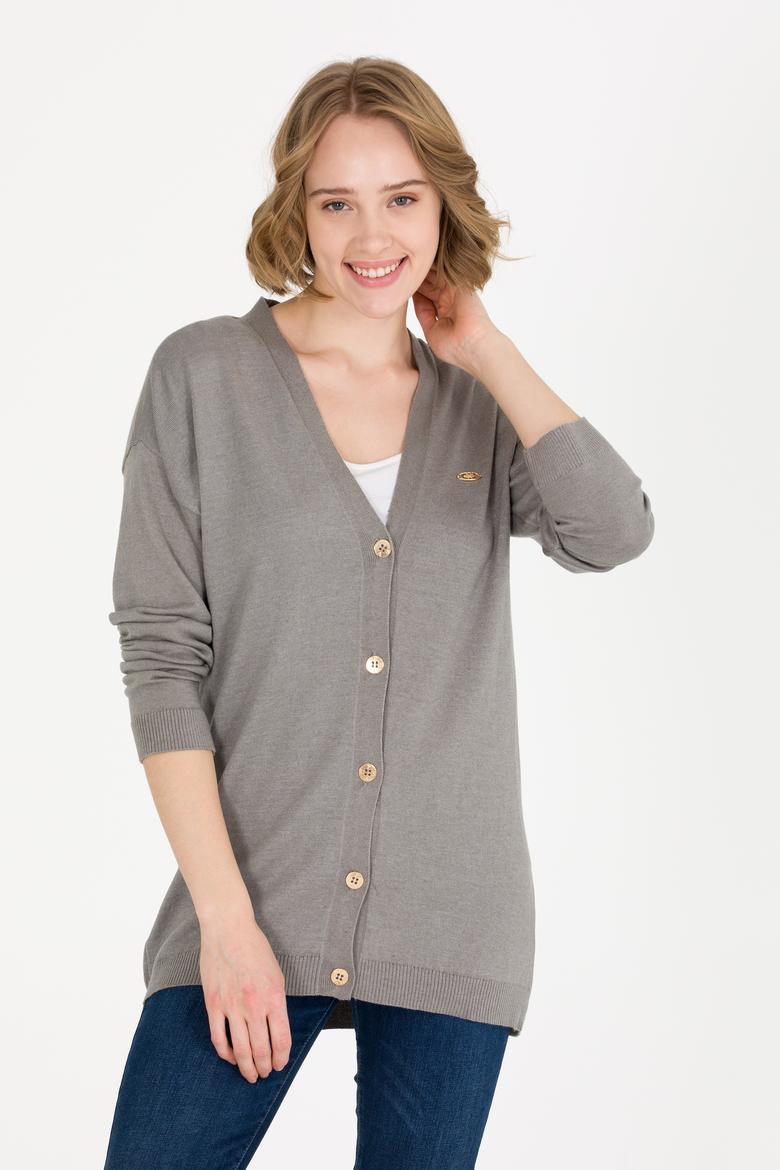 Kadın Gri Melanj Basic Triko Hırka - 50257812031