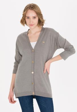 Kadın Gri Melanj Basic Triko Hırka - 50257812031