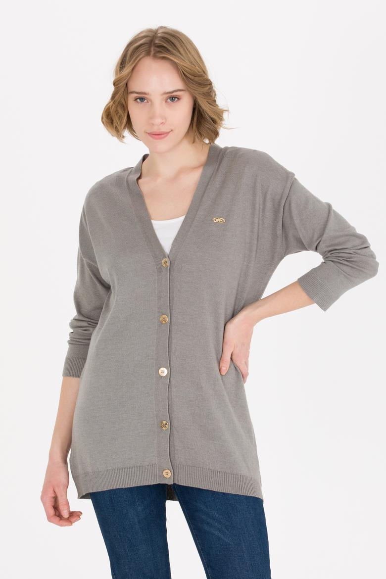 Kadın Gri Melanj Basic Triko Hırka - 50257812031