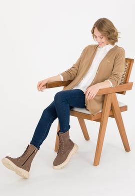 Kadın Camel Melanj Basic Triko Hırka - 50257812043