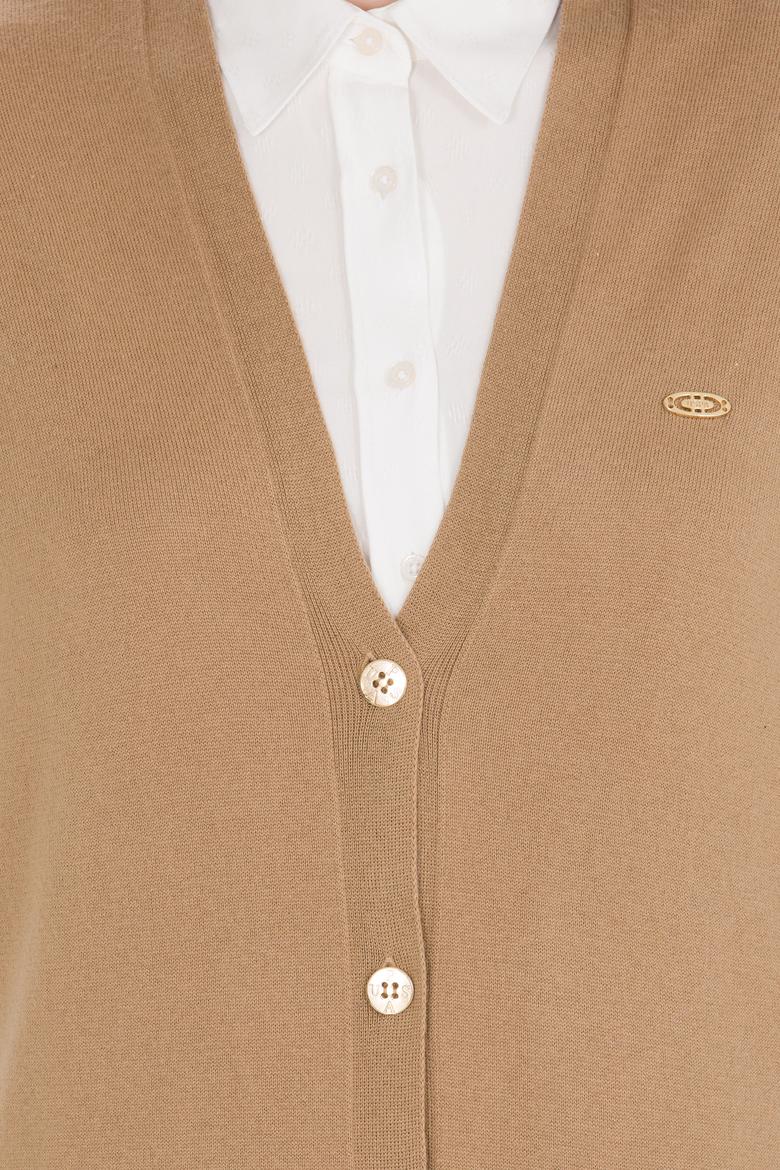 Kadın Camel Melanj Basic Triko Hırka - 50257812043