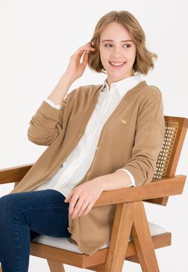 Kadın Camel Melanj Basic Triko Hırka - 50257812043