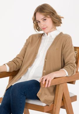 Kadın Camel Melanj Basic Triko Hırka - 50257812043