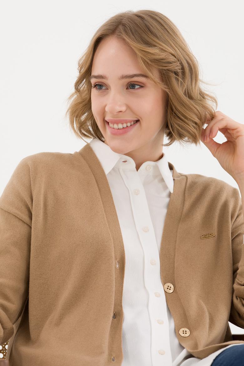 Kadın Camel Melanj Basic Triko Hırka - 50257812043