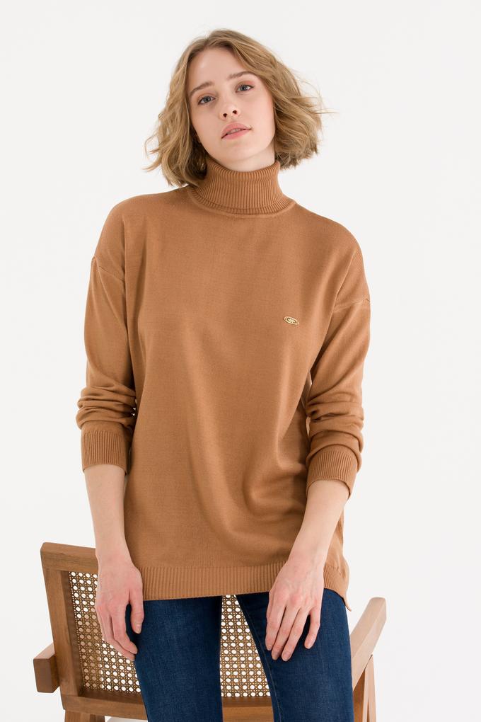 Kadın Camel Balıkçı Yaka Kazak