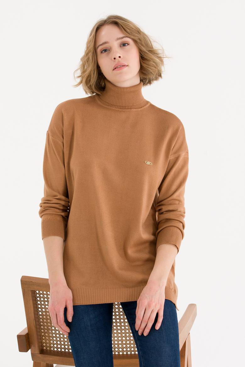 Kadın Camel Balıkçı Yaka Kazak