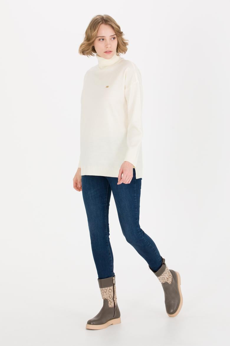 Kadın Krem Balıkçı Yaka Kazak - 50258080030