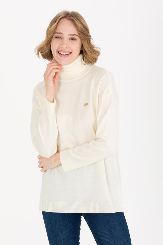 Kadın Krem Balıkçı Yaka Kazak