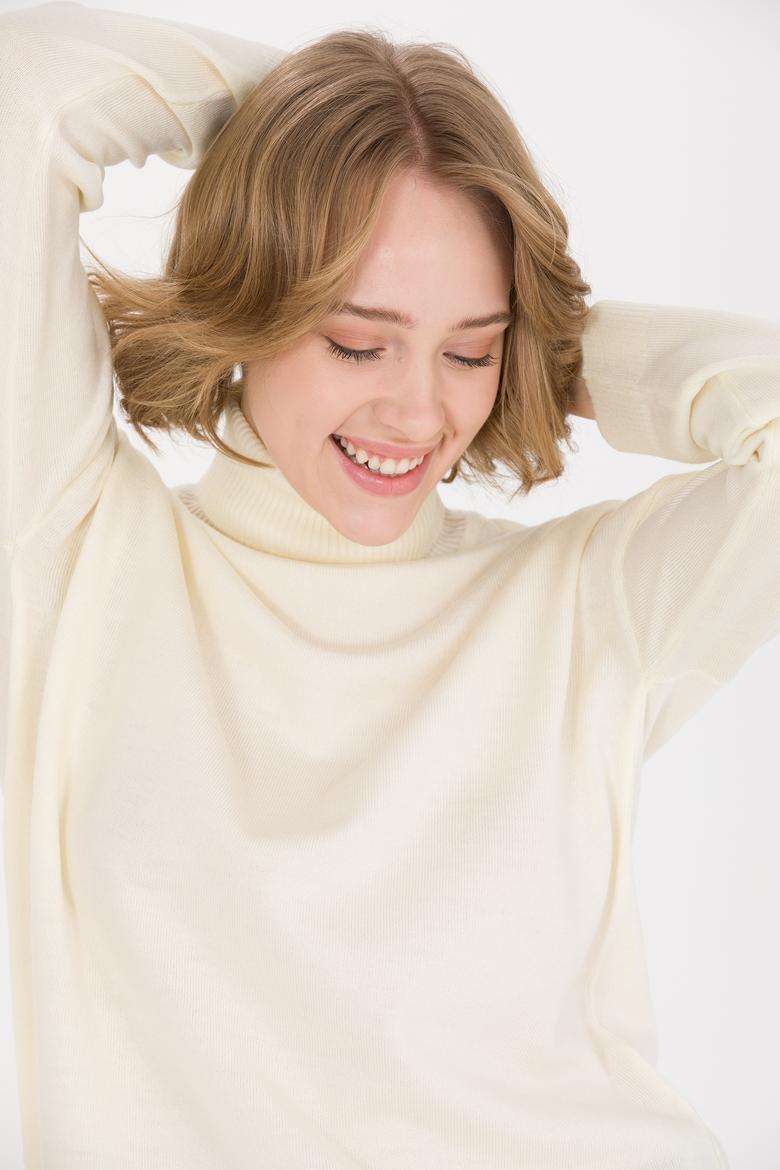 Kadın Krem Balıkçı Yaka Kazak - 50258080030