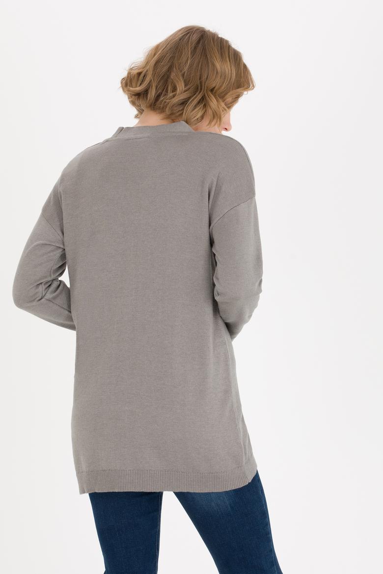 Kadın Gri Melanj Basic Triko Hırka - 50257812031