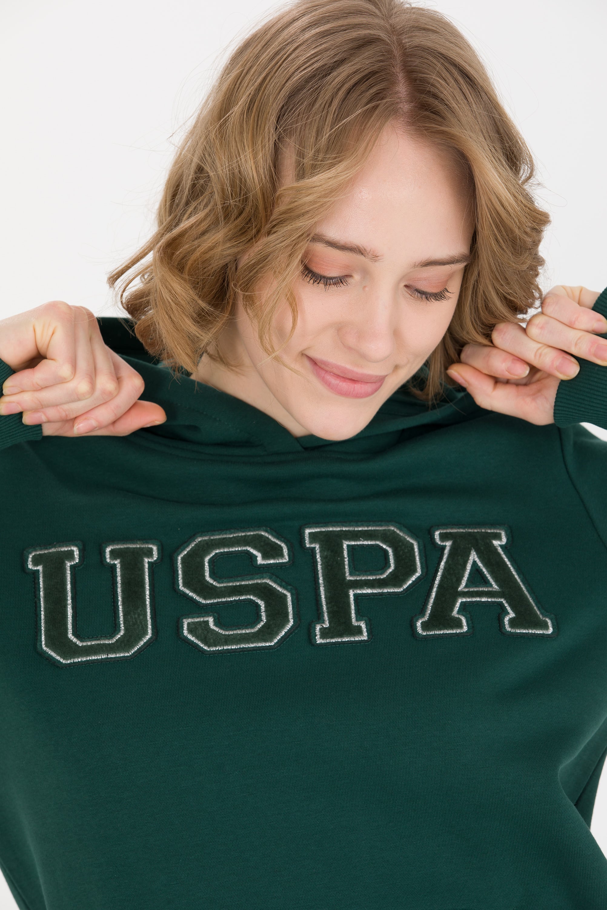Kadın Yeşil Kapüşonlu Basic Sweatshirt