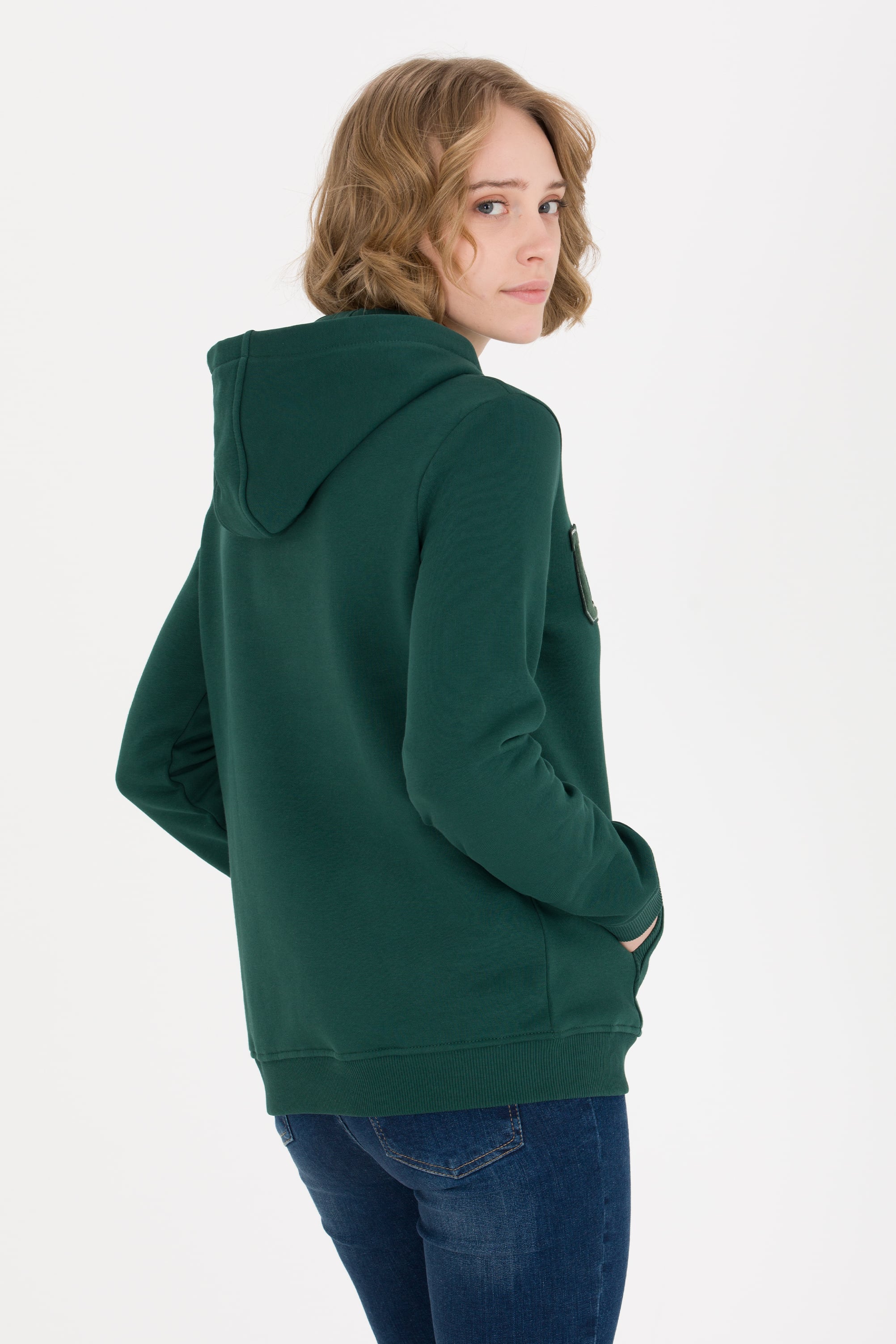 Kadın Yeşil Kapüşonlu Basic Sweatshirt
