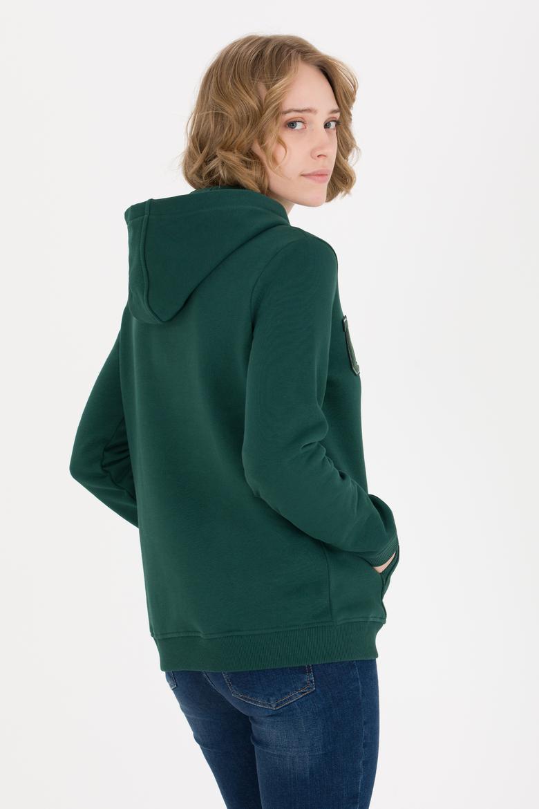 Kadın Yeşil Kapüşonlu Basic Sweatshirt - 50261254080