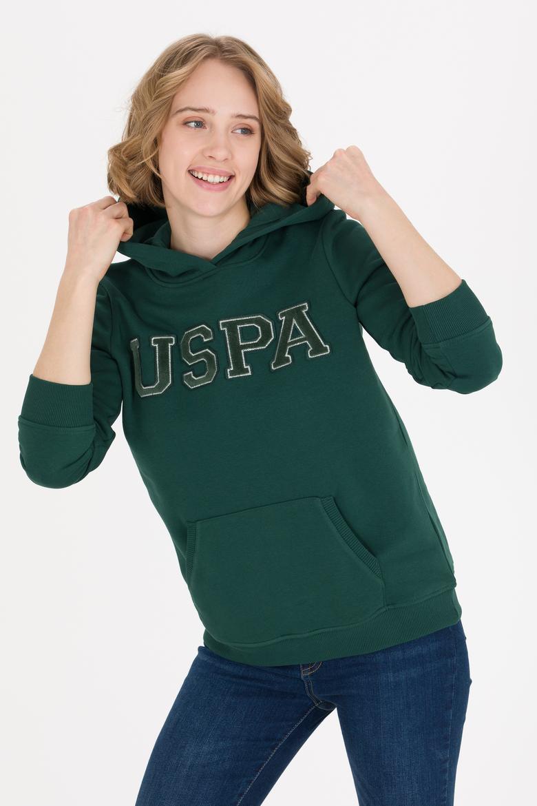 Kadın Yeşil Kapüşonlu Basic Sweatshirt - 50261254080