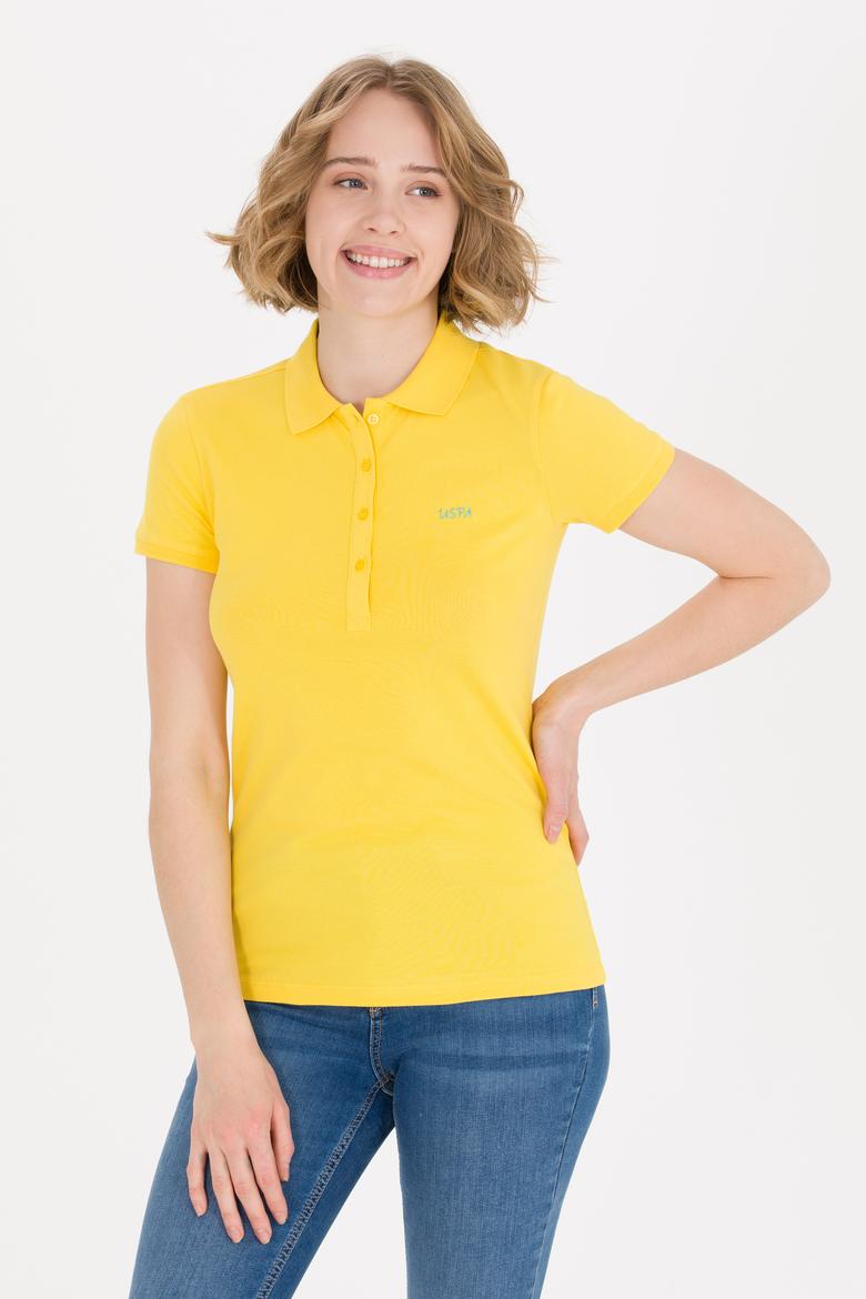 Kadın Sarı Basic Polo Yaka Tişört - 50266348032