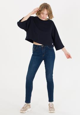 Kadın Lacivert Bisiklet Yaka Sweatshirt - 50254397005