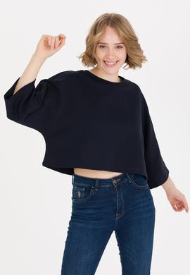 Kadın Lacivert Bisiklet Yaka Sweatshirt - 50254397005