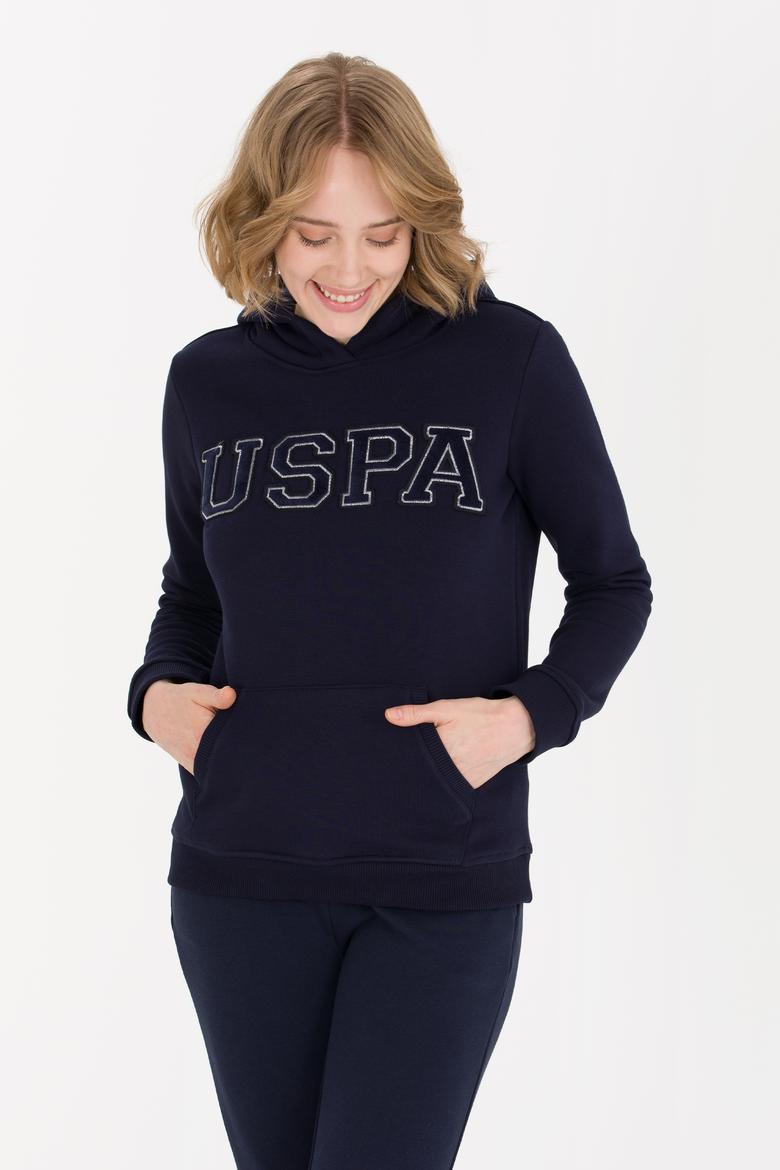 Kadın Lacivert Kapüşonlu Basic Sweatshirt
