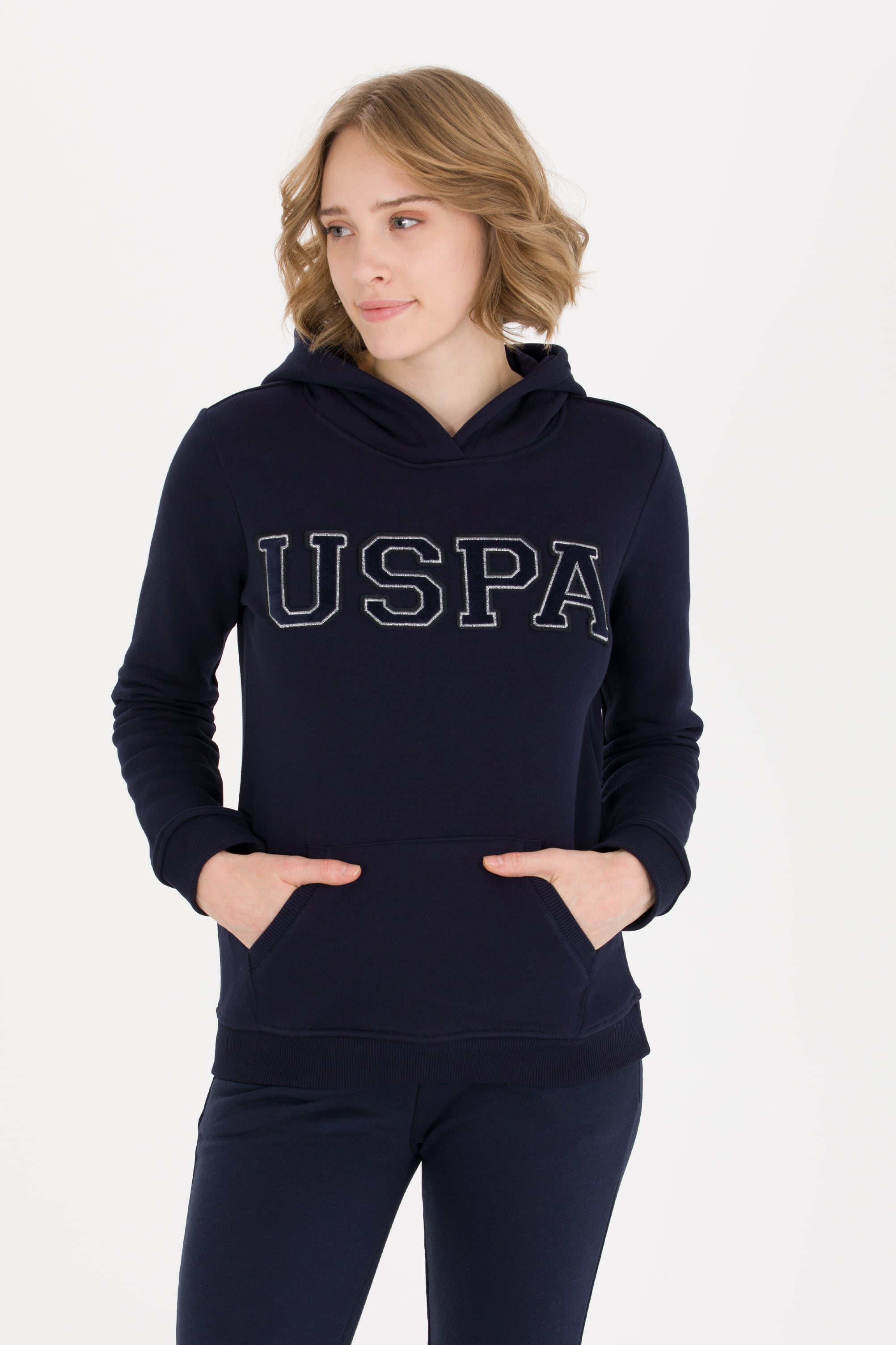 Kadın Lacivert Kapüşonlu Basic Sweatshirt