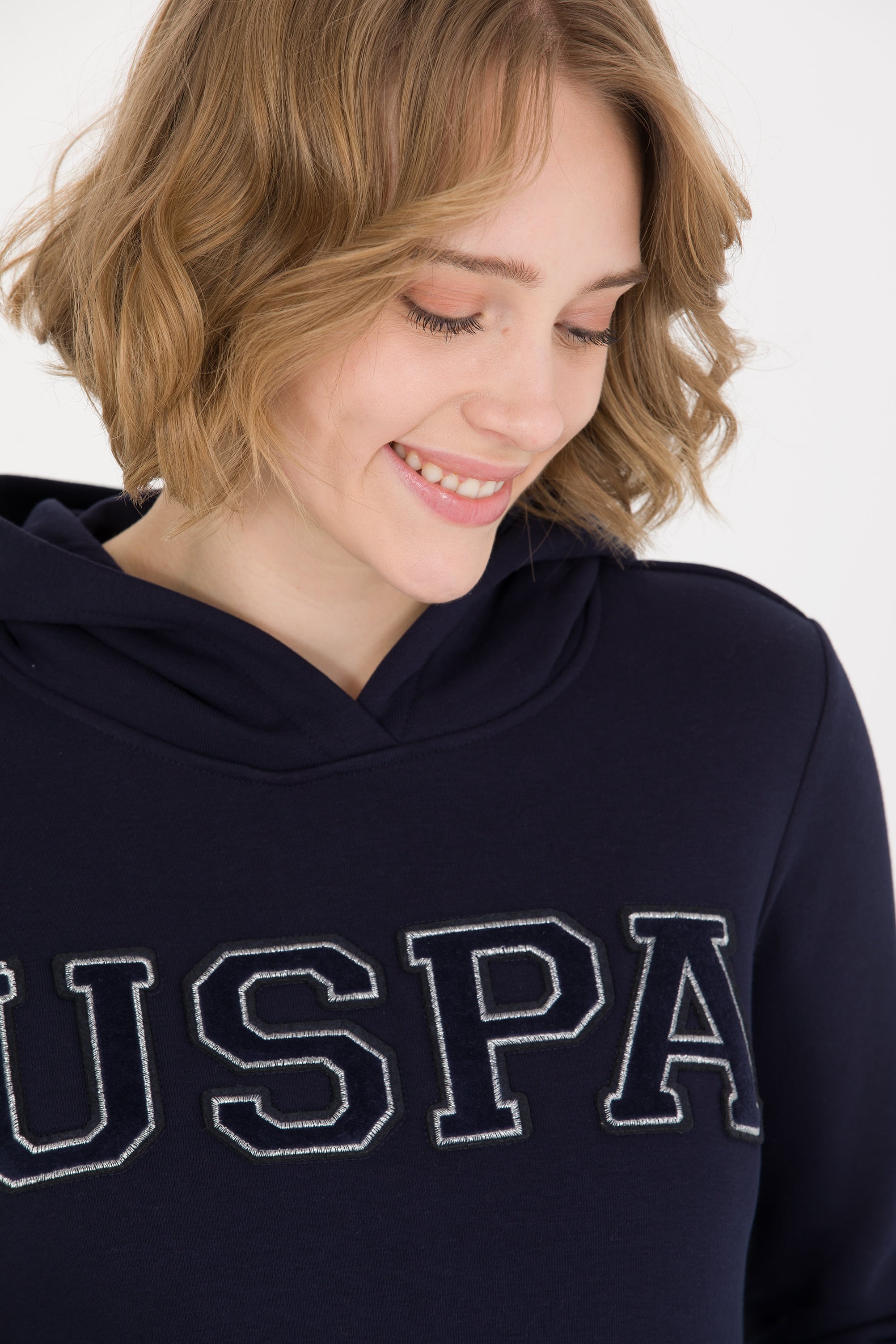 Kadın Lacivert Kapüşonlu Basic Sweatshirt