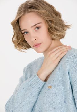 Kadın Mavi Triko Hırka - 50253227014