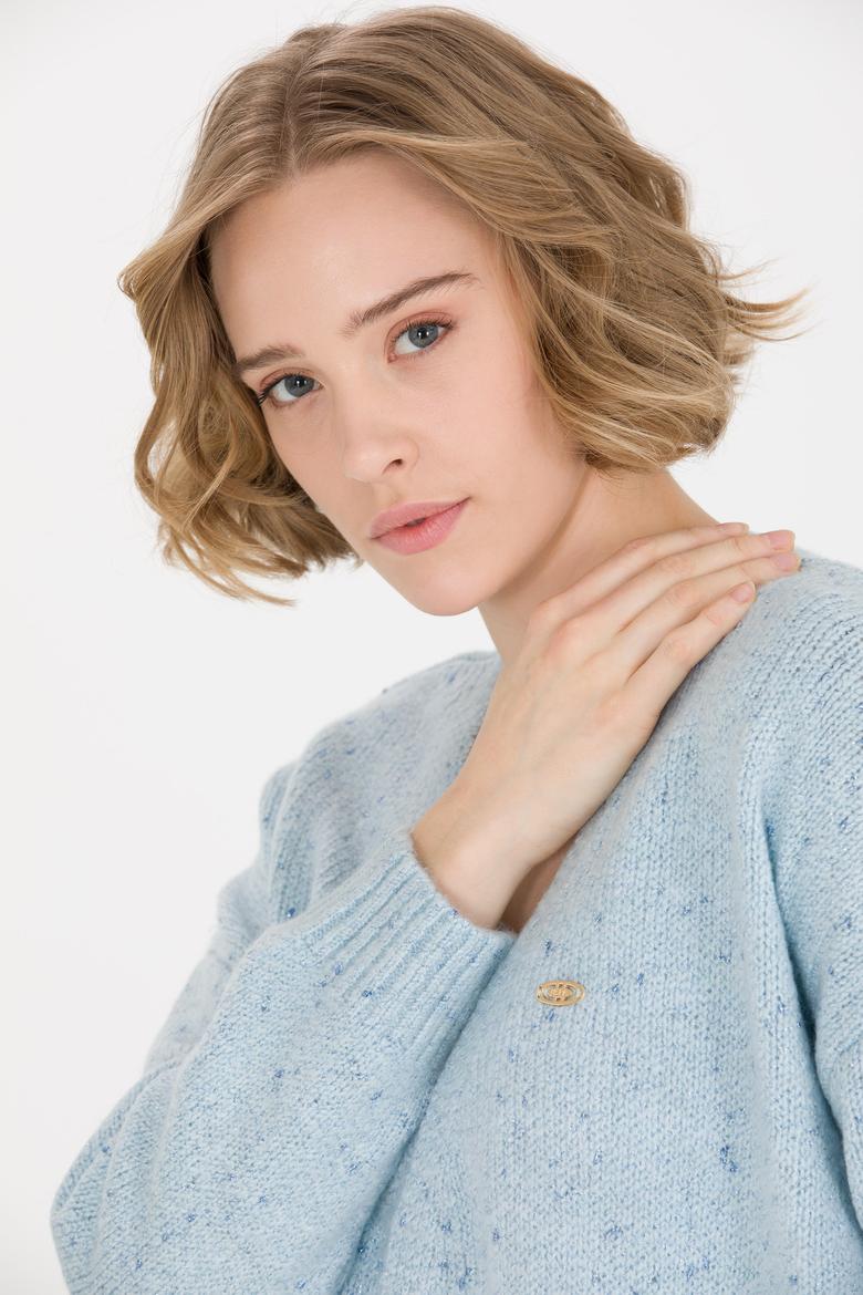 Kadın Mavi Triko Hırka - 50253227014