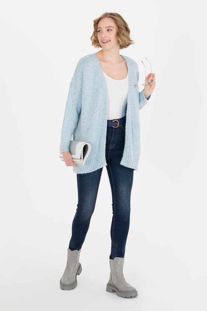 Kadın Mavi Triko Hırka