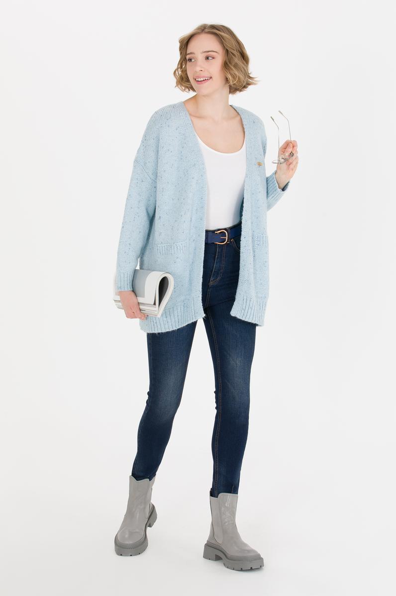 Kadın Mavi Triko Hırka