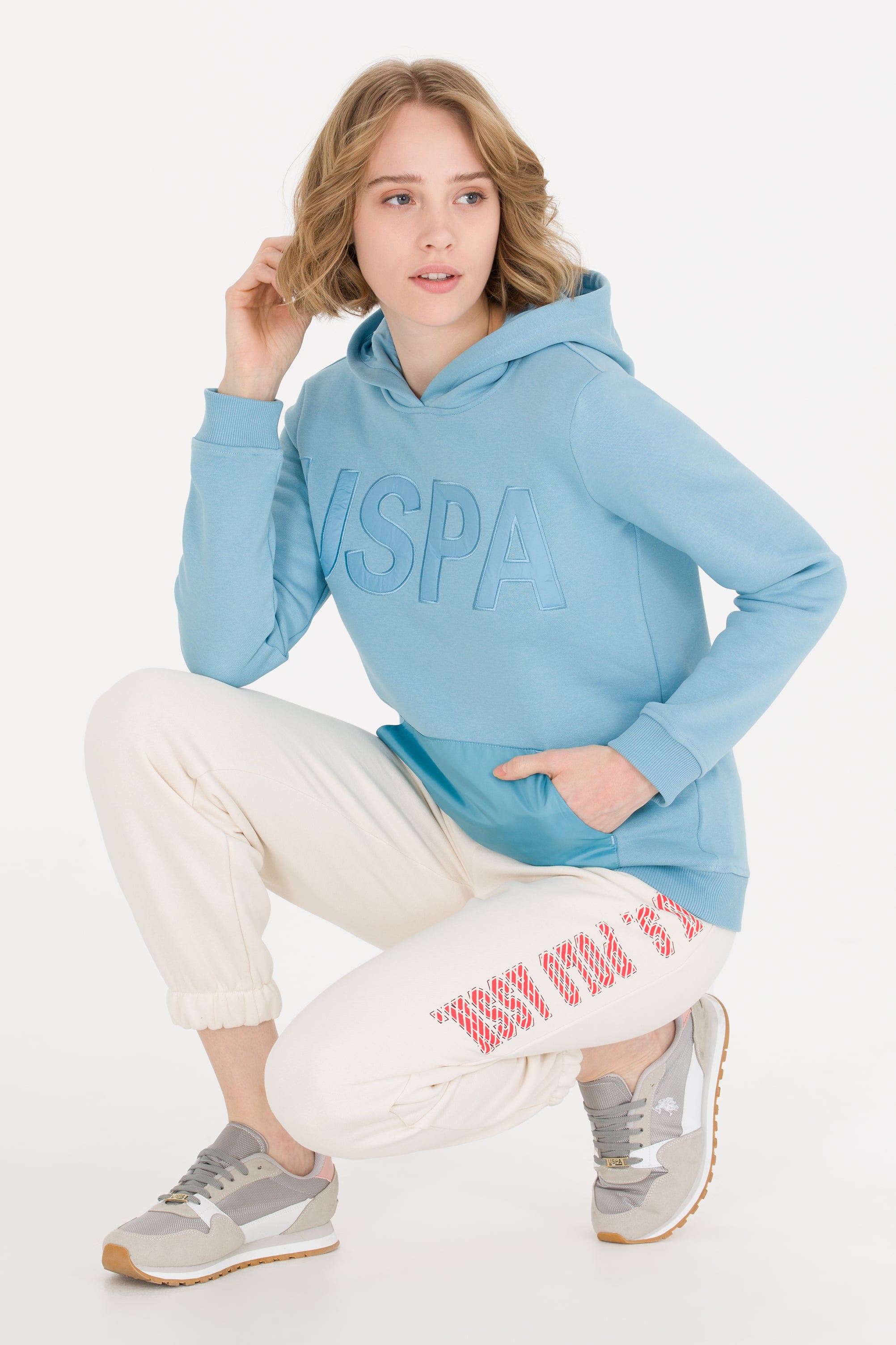 Kadın Mavi Kapüşonlu Sweatshirt - Image 1
