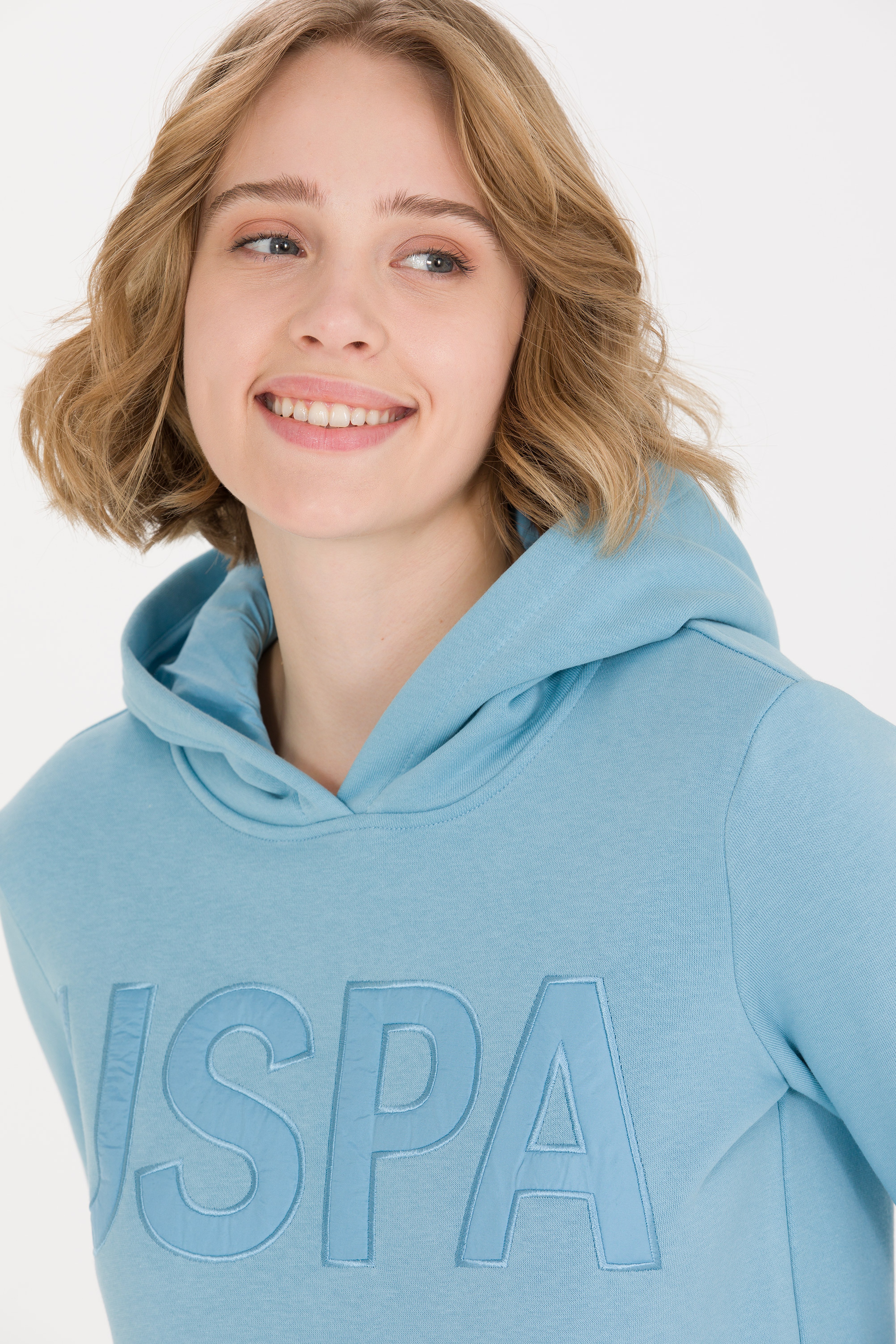 Kadın Mavi Kapüşonlu Sweatshirt - Image 2