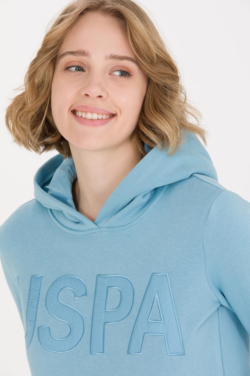 Kadın Mavi Kapüşonlu Sweatshirt