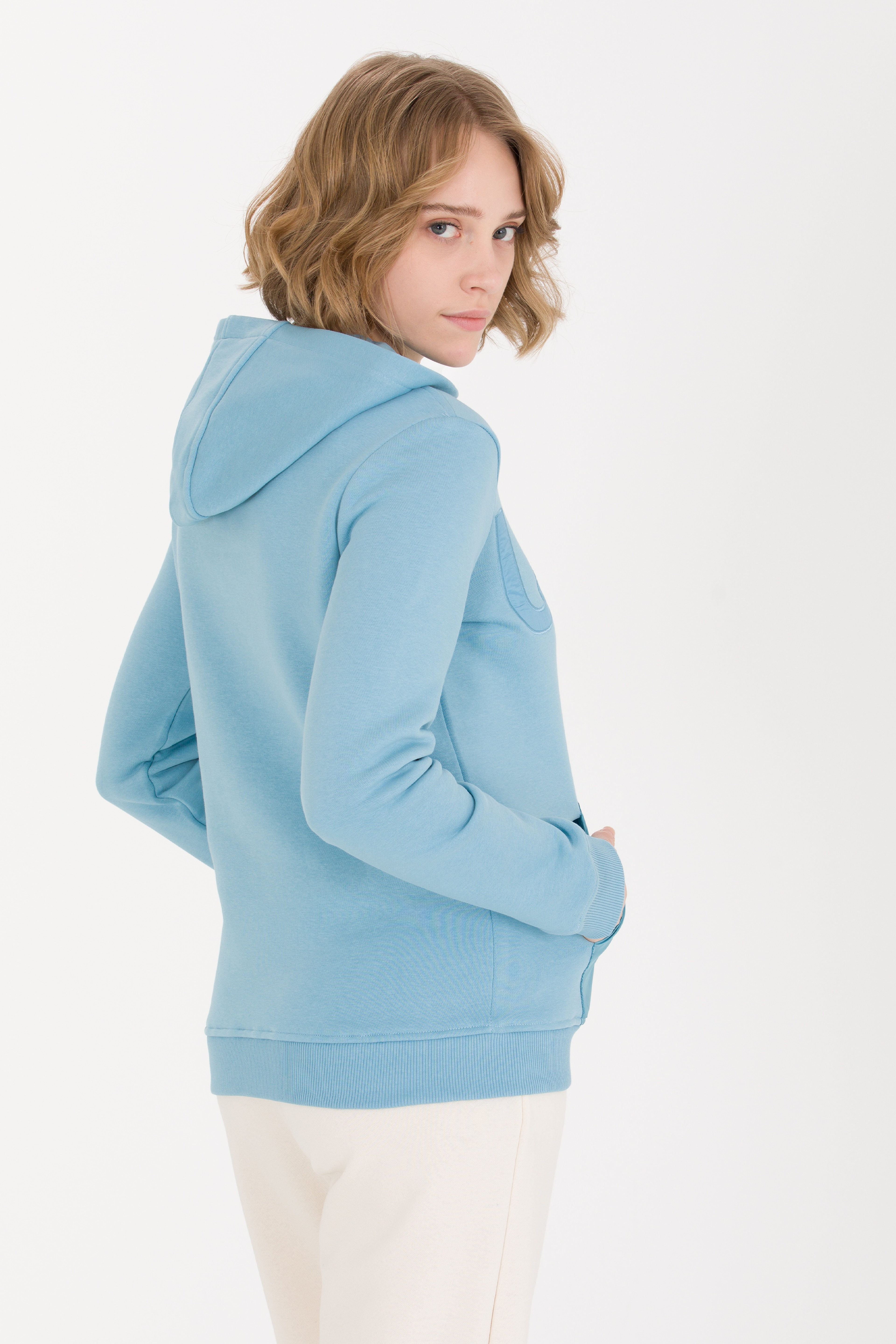 Kadın Mavi Kapüşonlu Sweatshirt - Image 5