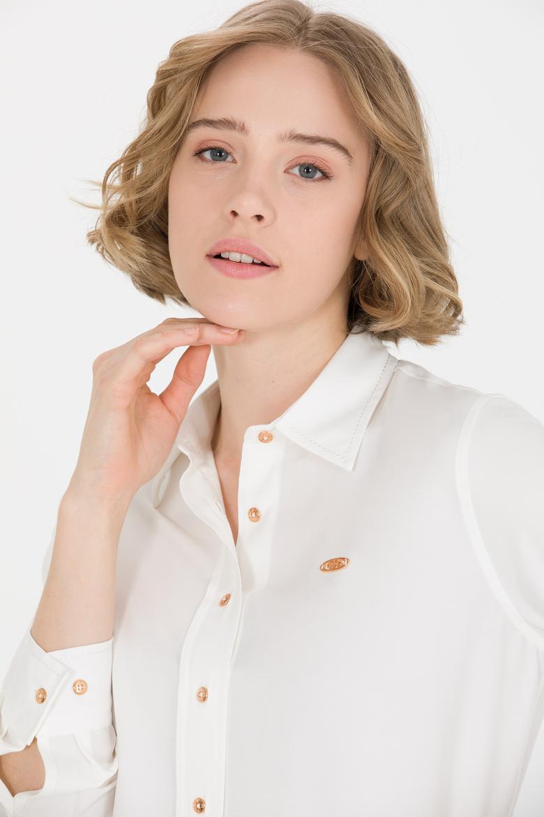 Kadın Ekru Uzun Kollu Gömlek - 50255305035