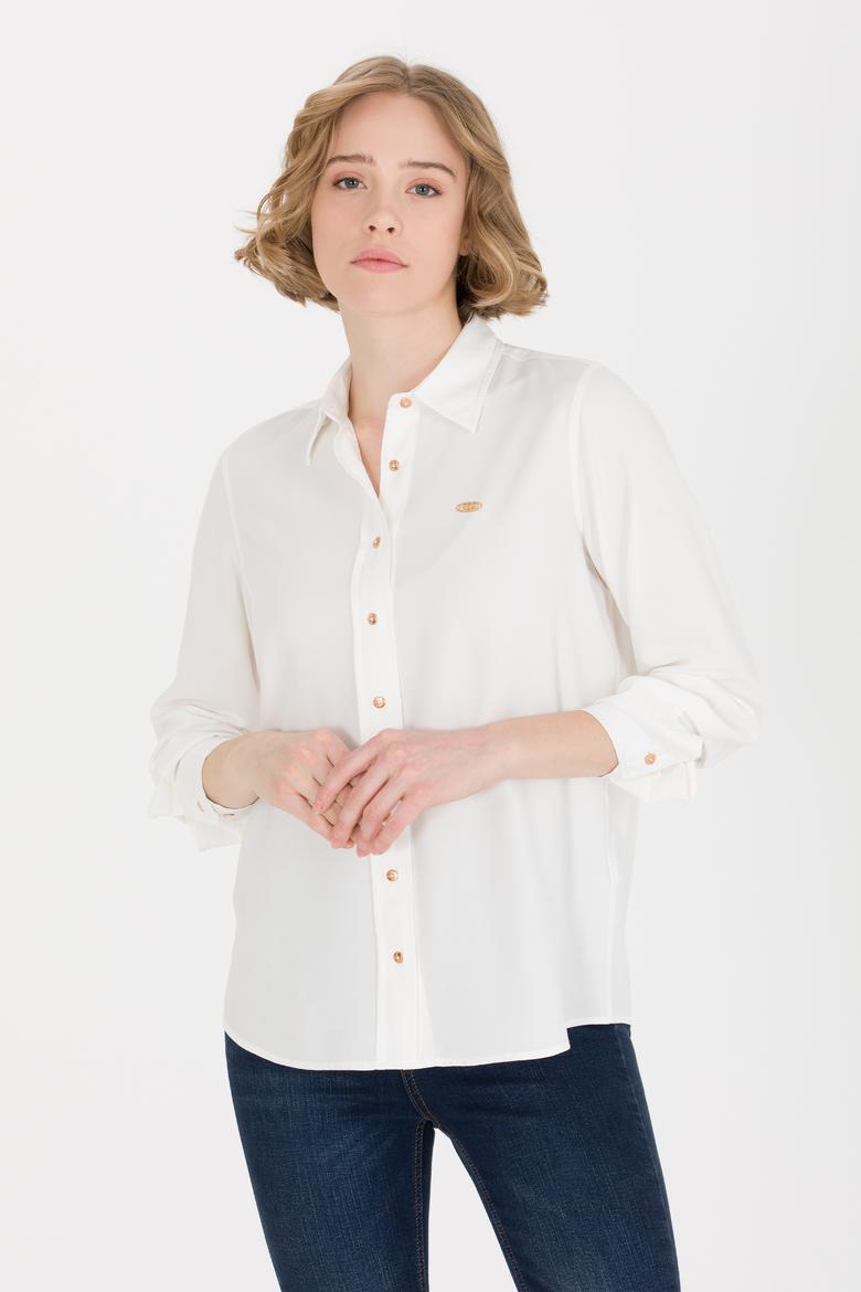 Kadın Ekru Uzun Kollu Gömlek
