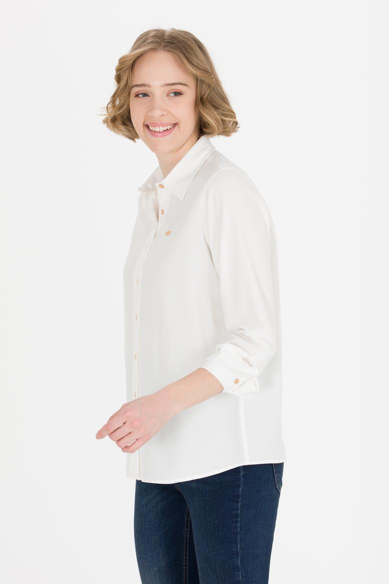 Kadın Ekru Uzun Kollu Gömlek - 50255305035