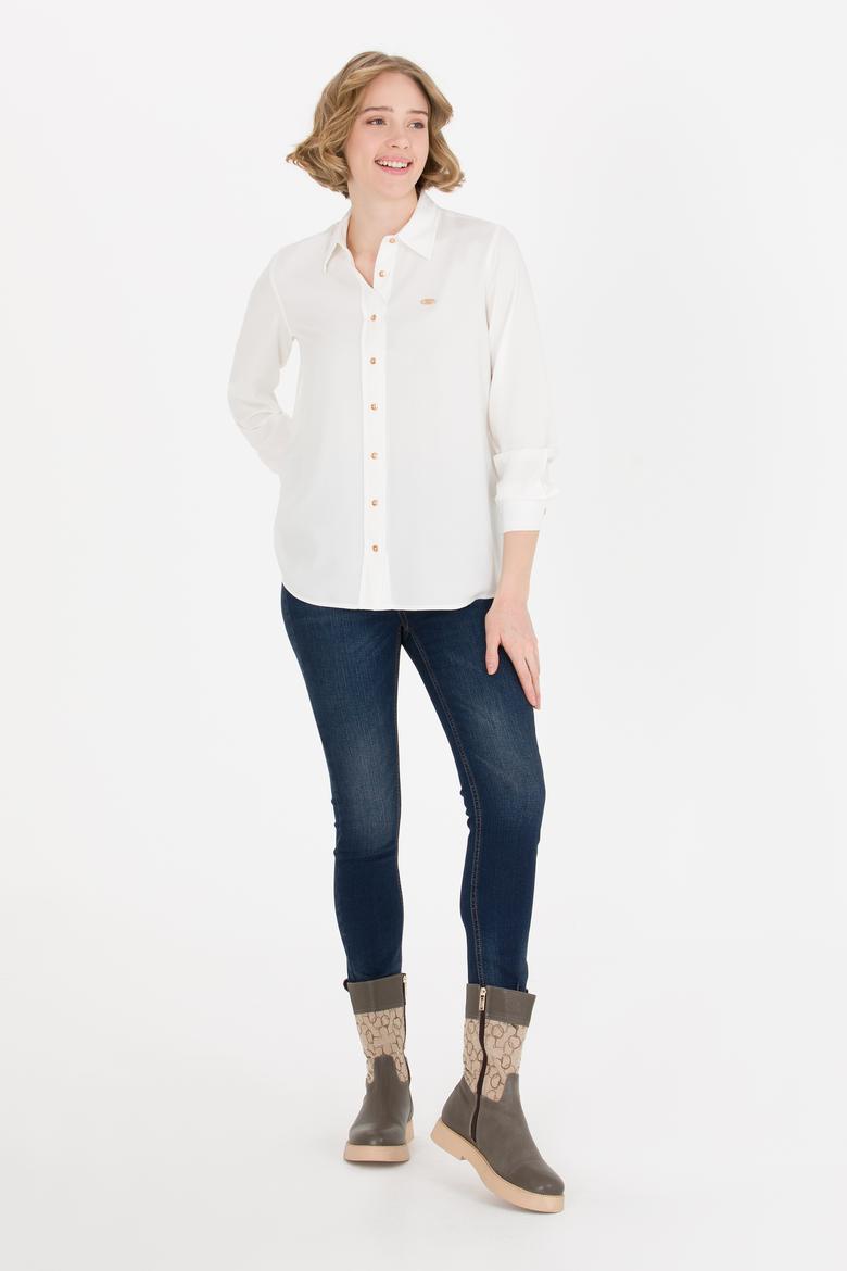 Kadın Ekru Uzun Kollu Gömlek - 50255305035