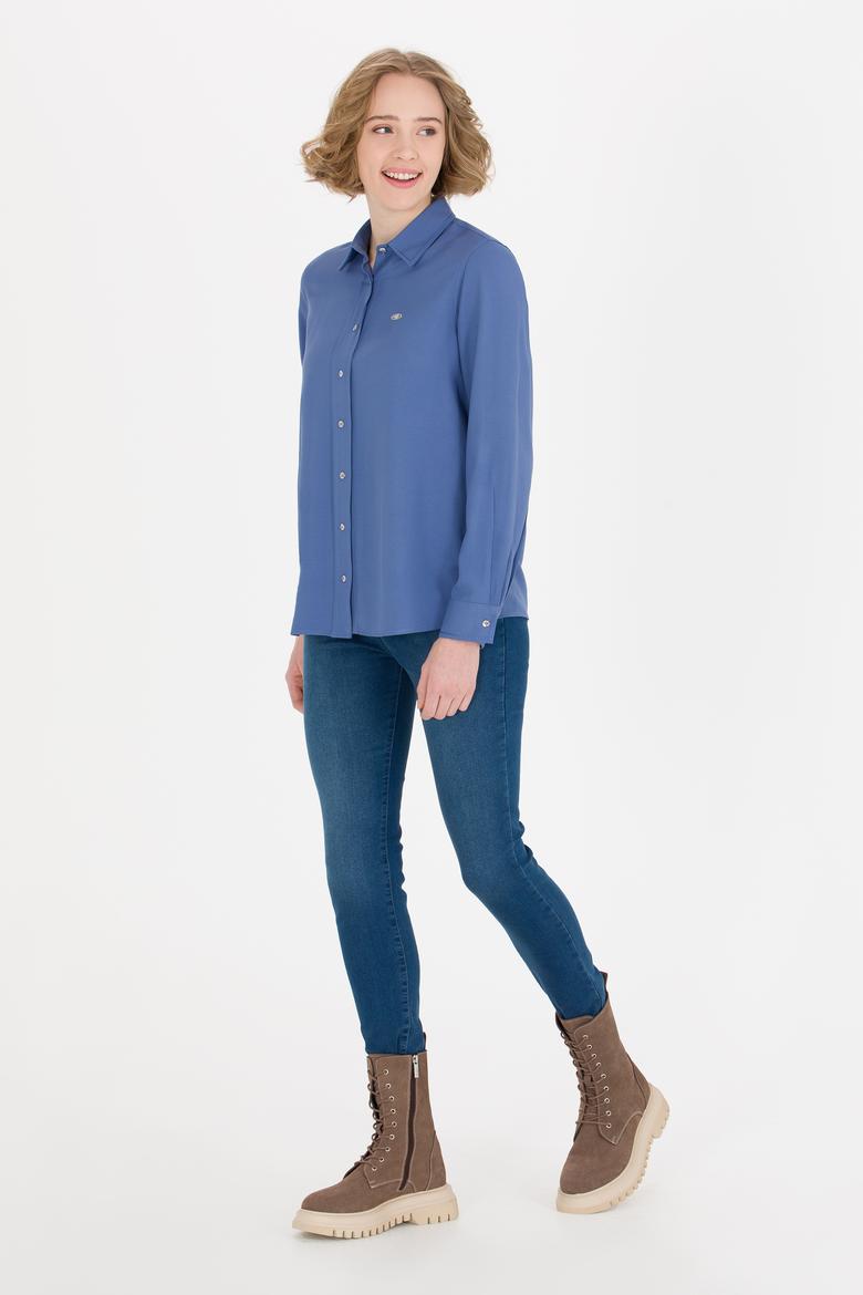 Kadın Lacivert Uzun Kollu Gömlek - 50255305043