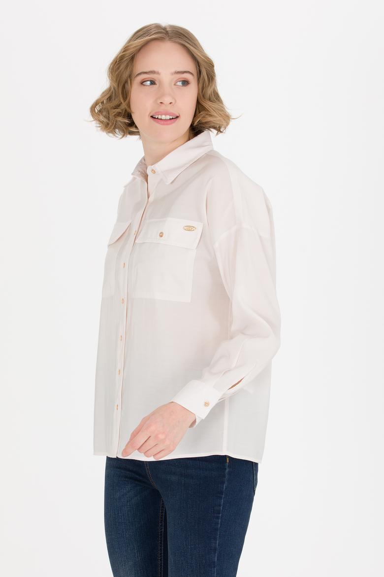 Kadın Ekru Uzun Kollu Gömlek - 50255143006