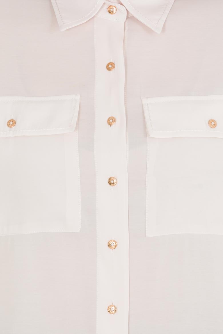 Kadın Ekru Uzun Kollu Gömlek - 50255143006